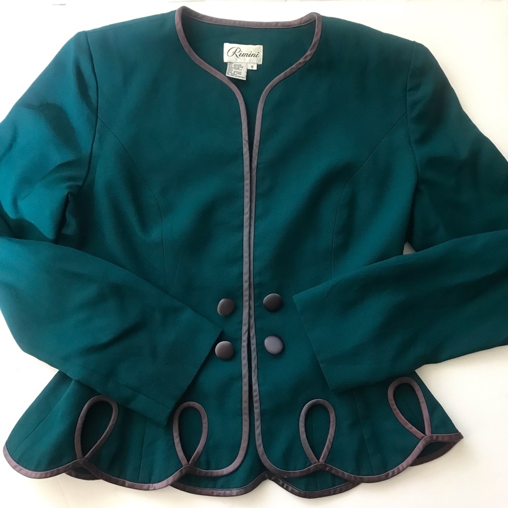 Rimini Teal and Brown Trim Peplum Blazer